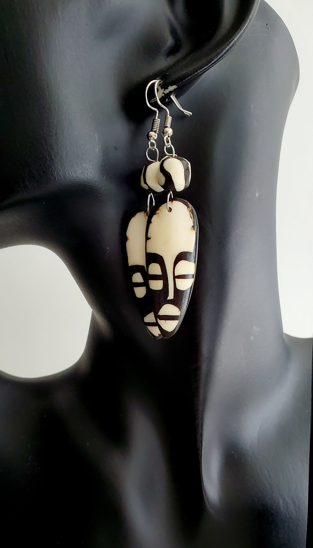 African Bone Mask Earrings