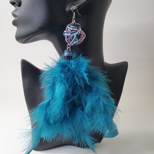 Great Ball Of Color Feather Earrings
