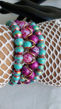 Load image into Gallery viewer, 3pc Double Strand Turquiose/Purple Bracelets
