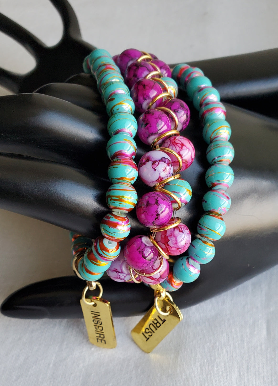 3pc Double Strand Turquiose/Purple Bracelets