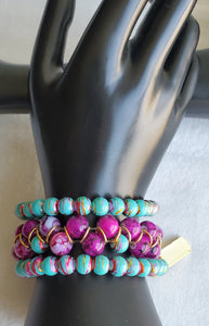 3pc Double Strand Turquiose/Purple Bracelets